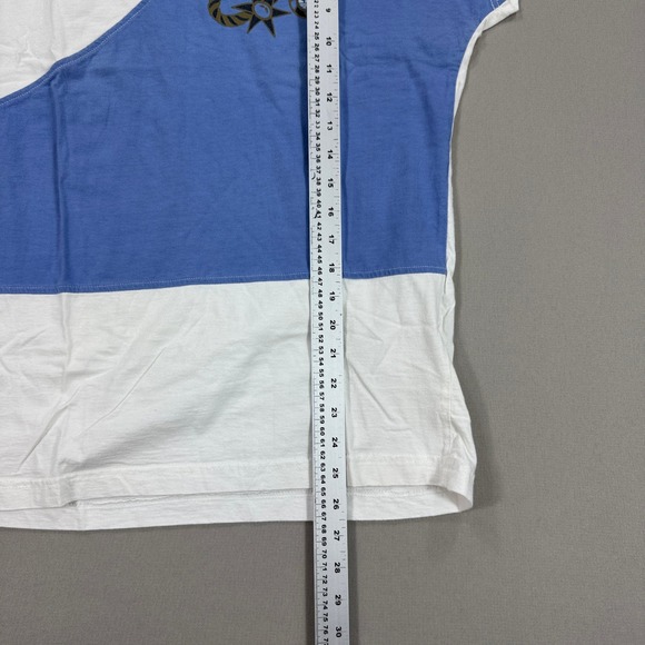 Vintage Adidas Shirt Women's Medium White Blue V-Neck Nautical Short‎ Sleeve - Picture 5 of 6